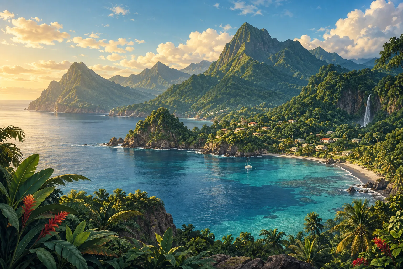 多米尼克目的地风景插画