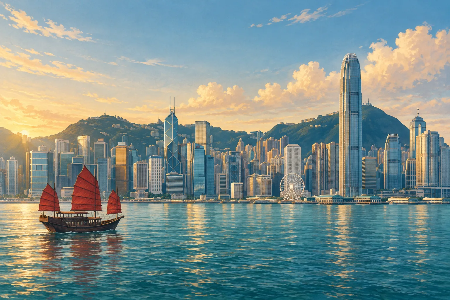 中国香港目的地风景插画